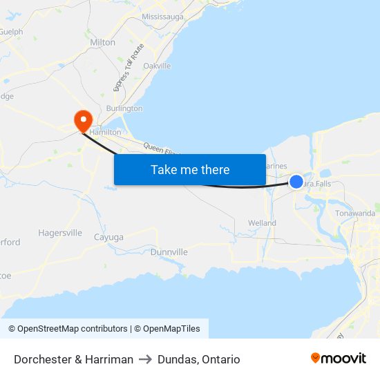 Dorchester & Harriman to Dundas, Ontario map