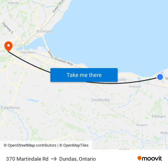 370 Martindale Rd to Dundas, Ontario map
