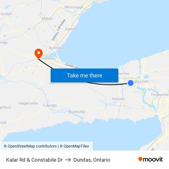 Kalar Rd & Constabile Dr to Dundas, Ontario map