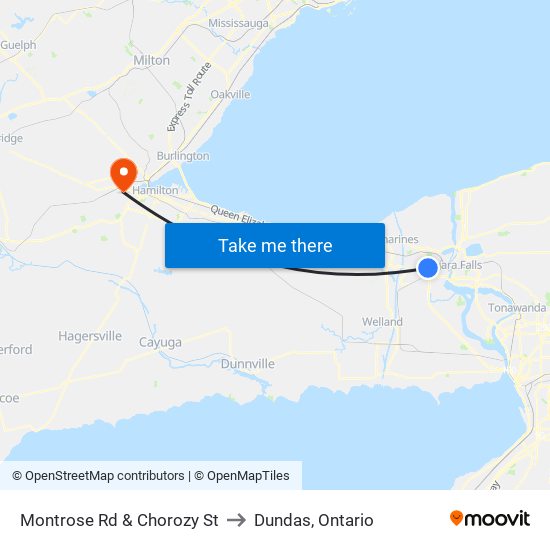 Montrose Rd & Chorozy St to Dundas, Ontario map