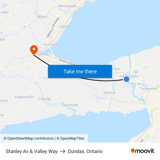 Stanley Av & Valley Way to Dundas, Ontario map