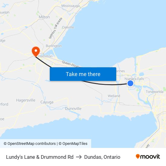 Lundy's Lane & Drummond Rd to Dundas, Ontario map