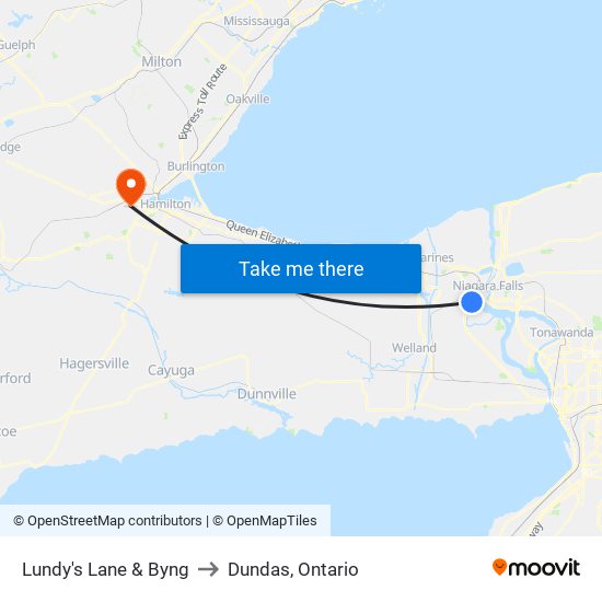 Lundy's Lane & Byng to Dundas, Ontario map