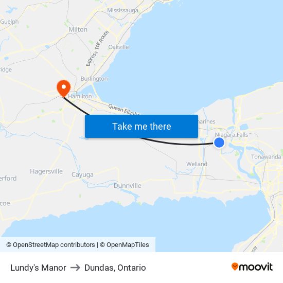 Lundy's Manor to Dundas, Ontario map