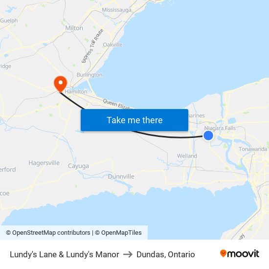 Lundy's Lane & Lundy's Manor to Dundas, Ontario map