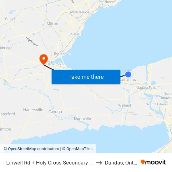 Linwell Rd + Holy Cross Secondary School to Dundas, Ontario map