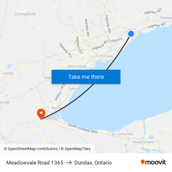 Meadowvale Road 1365 to Dundas, Ontario map