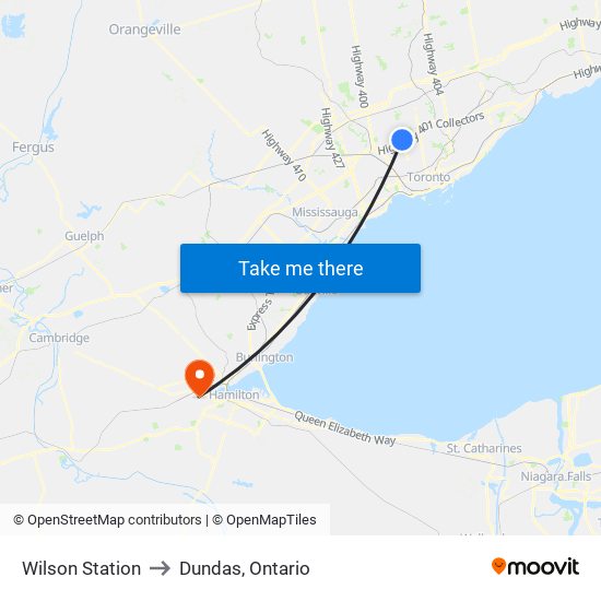 Wilson Station to Dundas, Ontario map