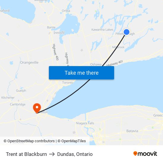 Trent at Blackburn to Dundas, Ontario map