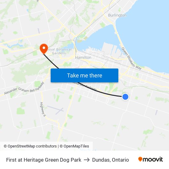 First at Heritage Green Dog Park to Dundas, Ontario map