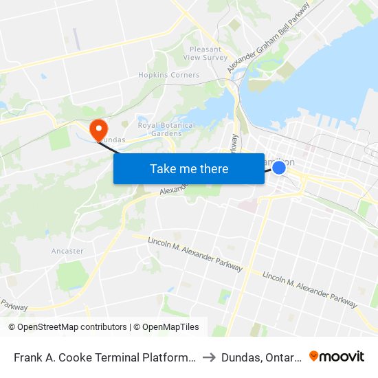 Frank A. Cooke Terminal Platform 7 to Dundas, Ontario map