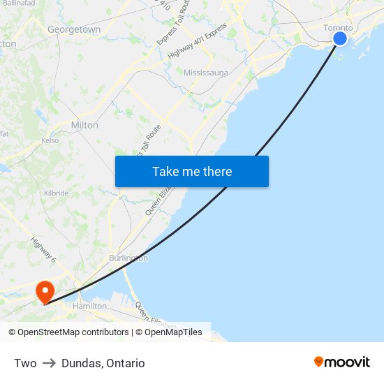 Two to Dundas, Ontario map