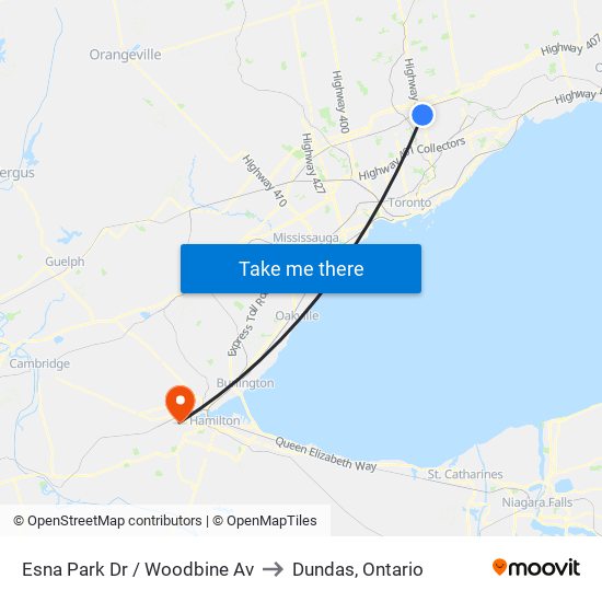 Esna Park Dr / Woodbine Av to Dundas, Ontario map