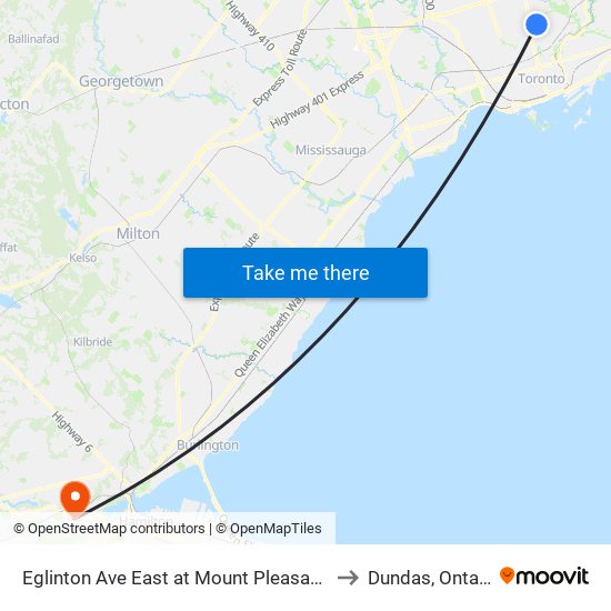 Eglinton Ave East at Mount Pleasant Rd to Dundas, Ontario map