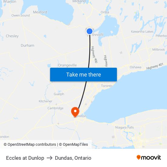 Eccles at Dunlop to Dundas, Ontario map