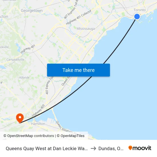 Queens Quay West at Dan Leckie Way East Side to Dundas, Ontario map