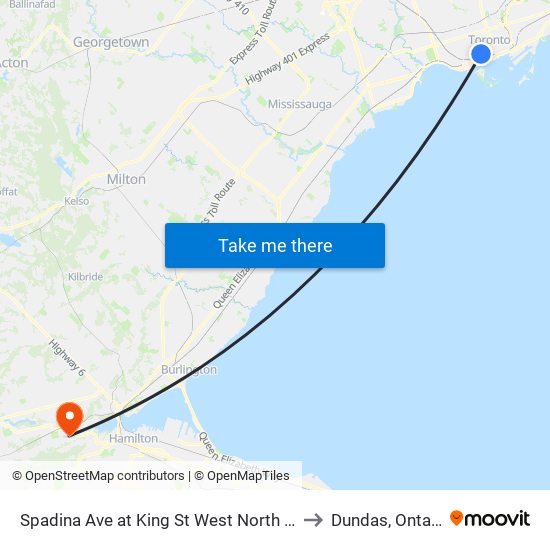 Spadina Ave at King St West North Side to Dundas, Ontario map