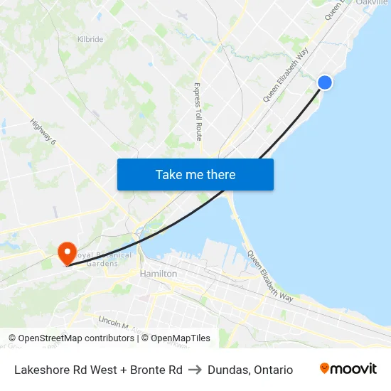 Lakeshore Rd West + Bronte Rd to Dundas, Ontario map