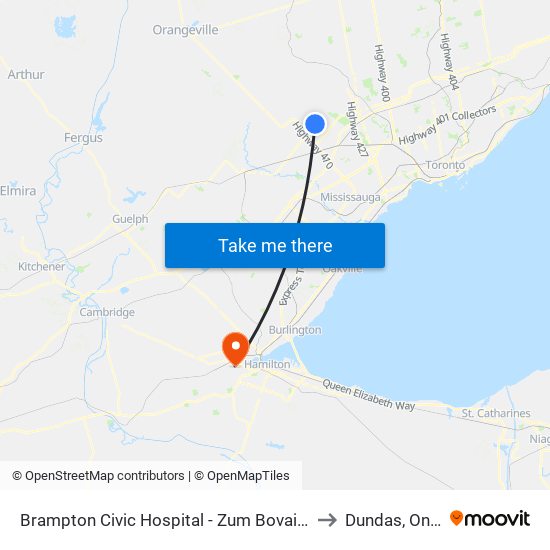 Brampton Civic Hospital - Zum Bovaird Stop Eb to Dundas, Ontario map