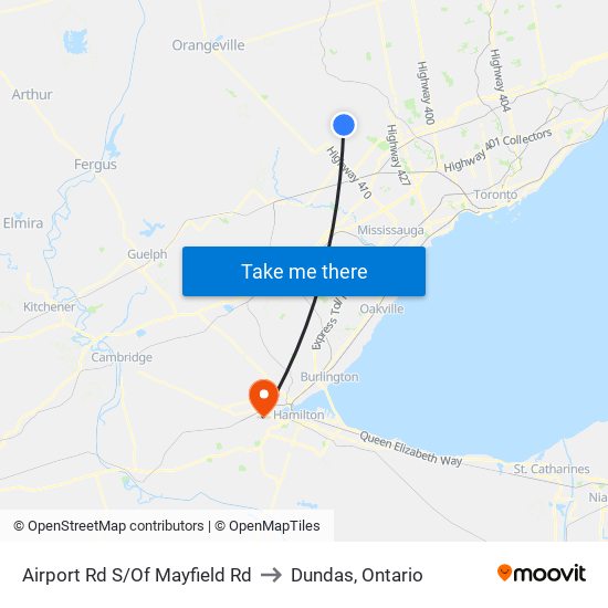 Airport Rd S/Of Mayfield Rd to Dundas, Ontario map