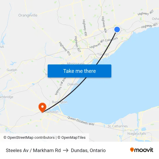 Steeles Av / Markham Rd to Dundas, Ontario map