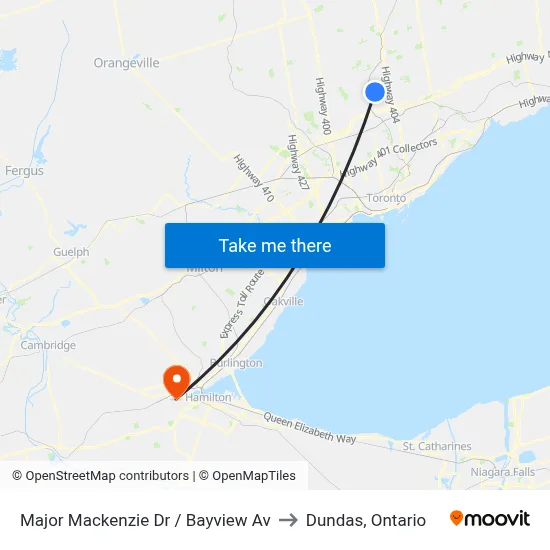 Major Mackenzie Dr / Bayview Av to Dundas, Ontario map