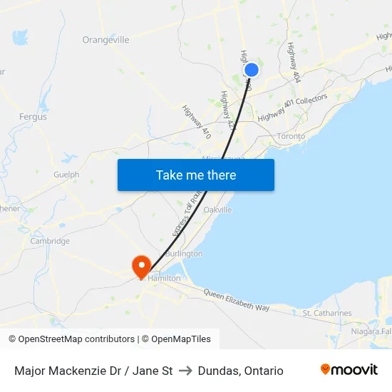 Major Mackenzie Dr / Jane St to Dundas, Ontario map