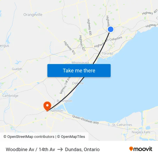 Woodbine Av / 14th Av to Dundas, Ontario map