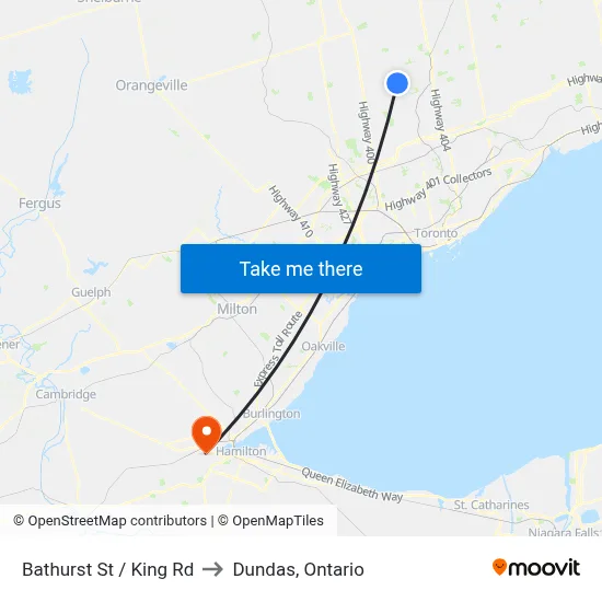 Bathurst St / King Rd to Dundas, Ontario map