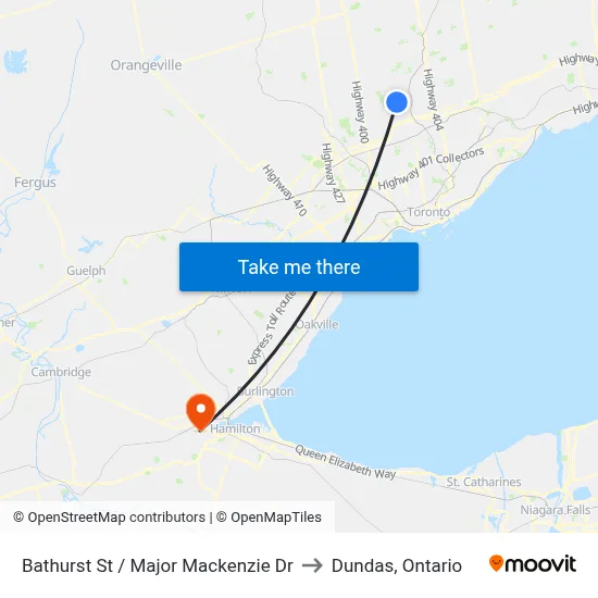 Bathurst St / Major Mackenzie Dr to Dundas, Ontario map