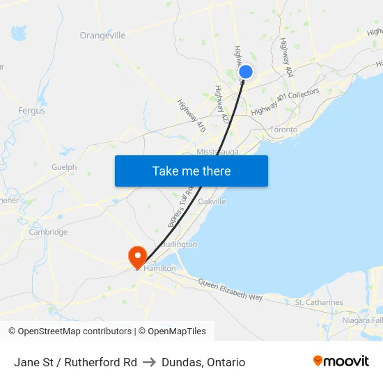 Jane St / Rutherford Rd to Dundas, Ontario map