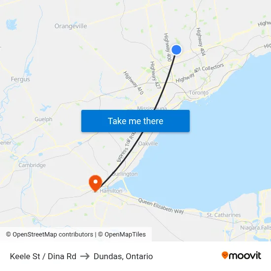 Keele St / Dina Rd to Dundas, Ontario map