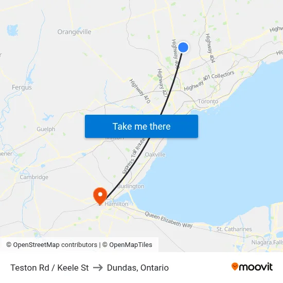 Teston Rd / Keele St to Dundas, Ontario map