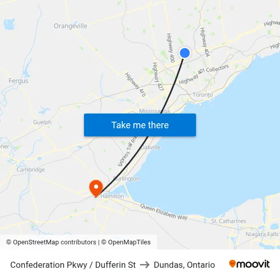 Confederation Pkwy / Dufferin St to Dundas, Ontario map
