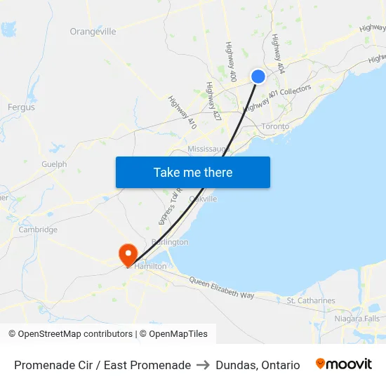 Promenade Cir / East Promenade to Dundas, Ontario map