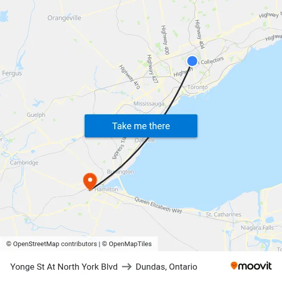 Yonge St At North York Blvd to Dundas, Ontario map