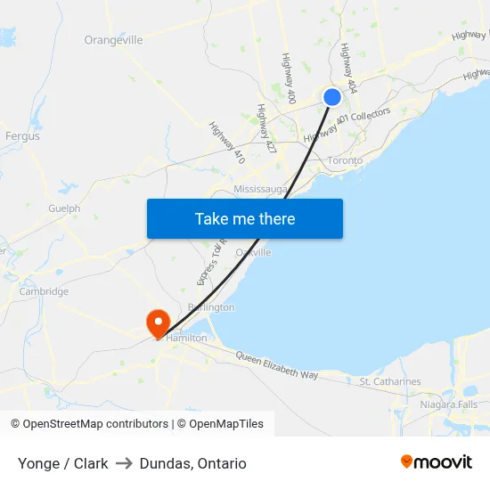 Yonge / Clark to Dundas, Ontario map