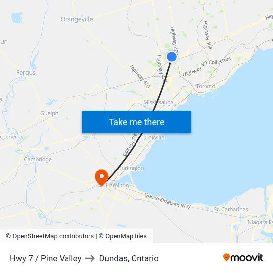 Hwy 7 / Pine Valley to Dundas, Ontario map