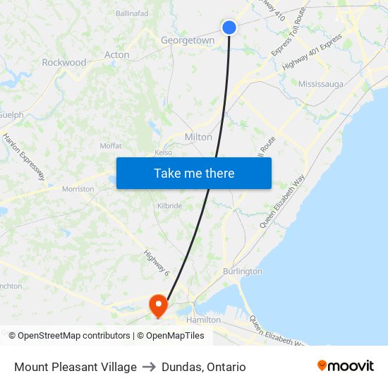 Mount Pleasant Village to Dundas, Ontario map