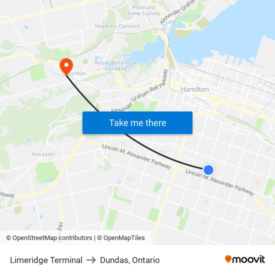 Limeridge Terminal to Dundas, Ontario map