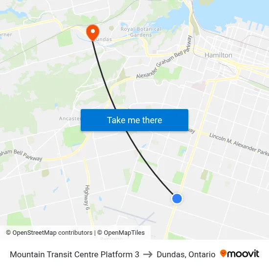 Mountain Transit Centre Platform 3 to Dundas, Ontario map