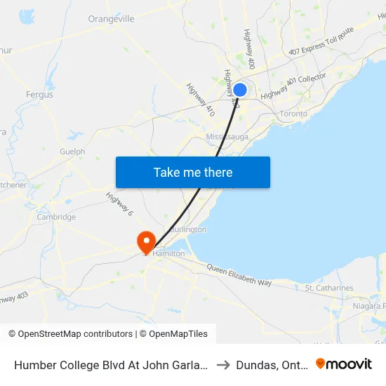 Humber College Blvd At John Garland Blvd to Dundas, Ontario map