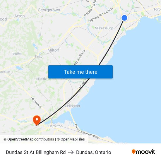 Dundas St At Billingham Rd to Dundas, Ontario map