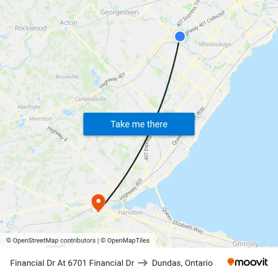 Financial Dr At 6701 Financial Dr to Dundas, Ontario map