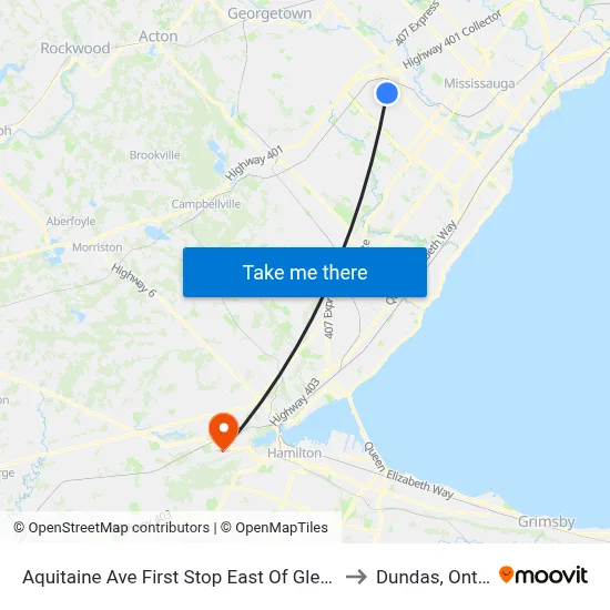 Aquitaine Ave First Stop East Of Glen Erin Dr to Dundas, Ontario map