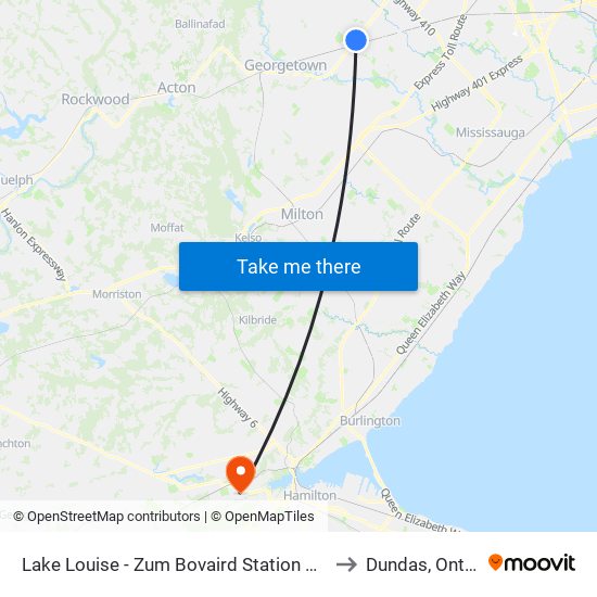 Lake Louise - Zum Bovaird Station Stop Eb to Dundas, Ontario map