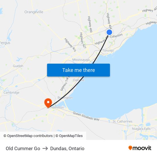Old Cummer Go to Dundas, Ontario map
