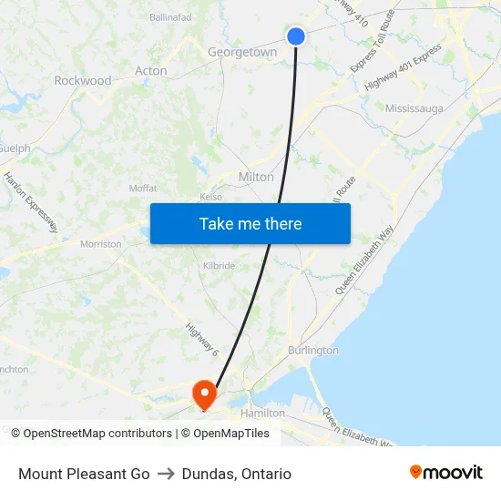 Mount Pleasant Go to Dundas, Ontario map