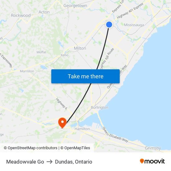 Meadowvale Go to Dundas, Ontario map