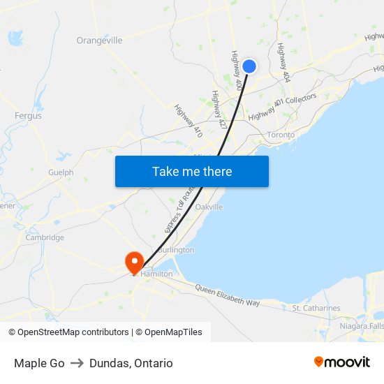 Maple Go to Dundas, Ontario map